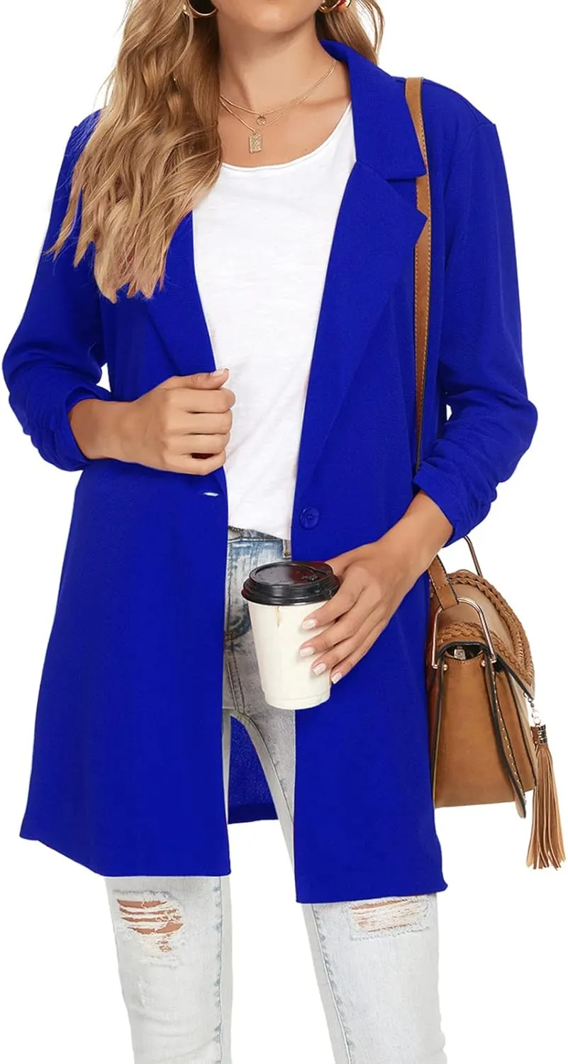 Unifizz Women's Long Sleeve Button Front Blazers Casual Lightweight Work Office Long Blazer Jackets