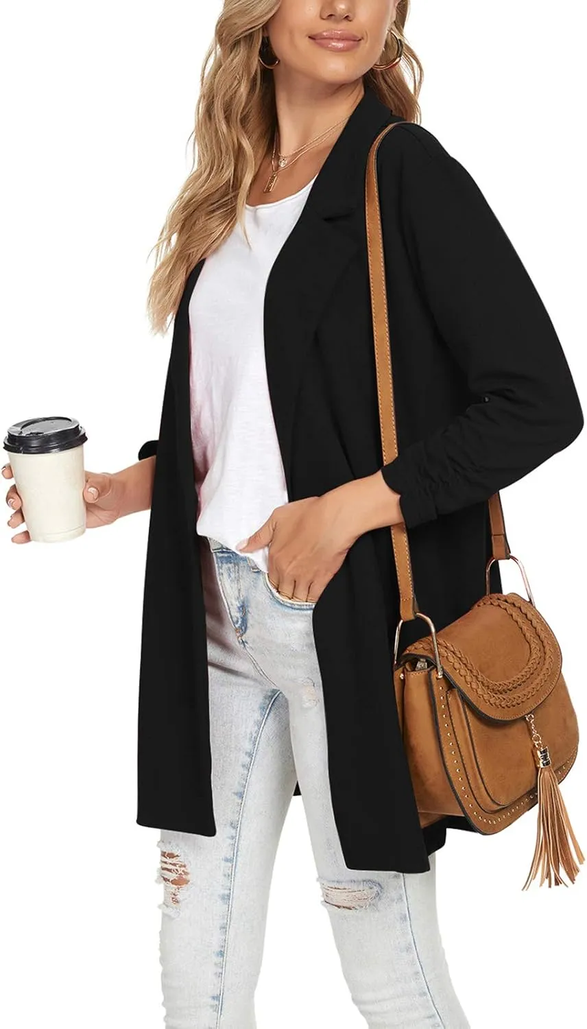 Unifizz Women's Long Sleeve Button Front Blazers Casual Lightweight Work Office Long Blazer Jackets
