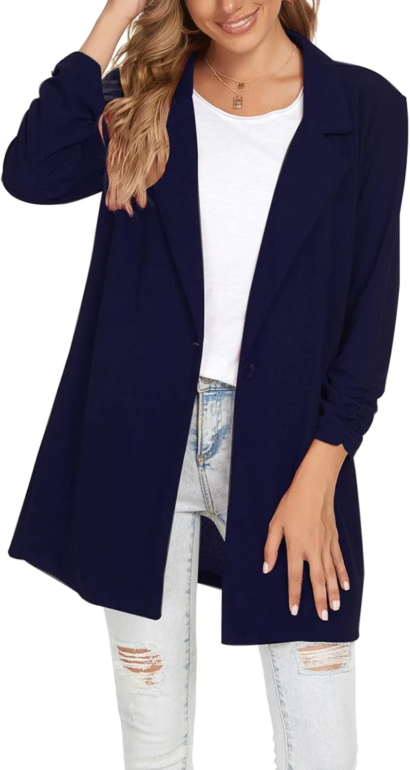 Unifizz Women's Long Sleeve Button Front Blazers Casual Lightweight Work Office Long Blazer Jackets