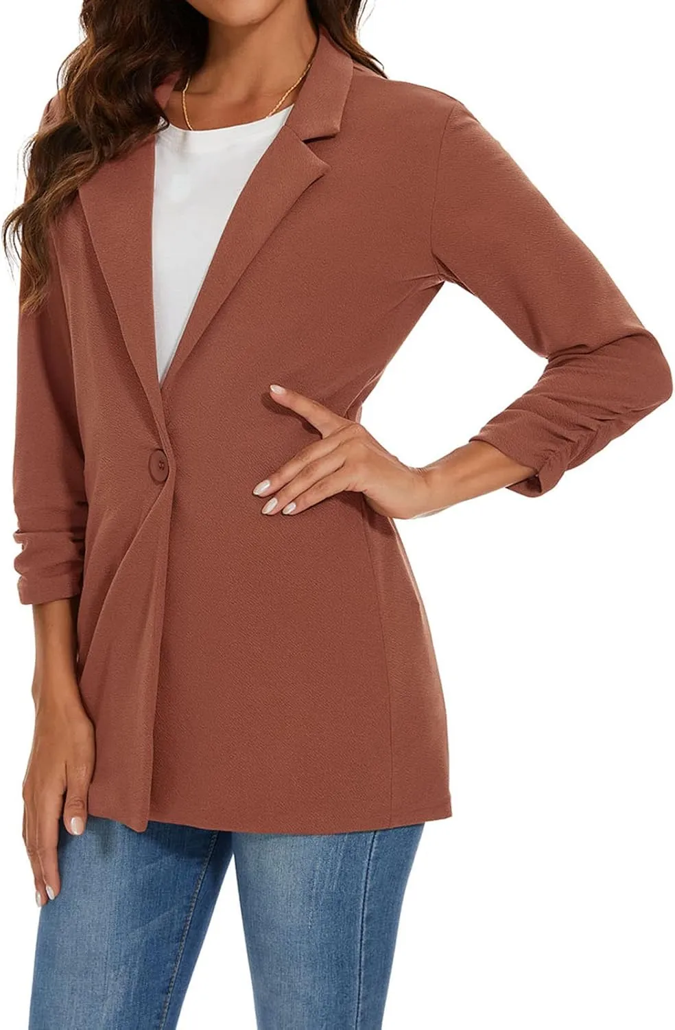 Unifizz Women's Long Sleeve Button Front Blazers Casual Lightweight Work Office Long Blazer Jackets