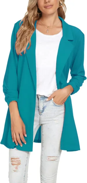 Unifizz Women's Long Sleeve Button Front Blazers Casual Lightweight Work Office Long Blazer Jackets