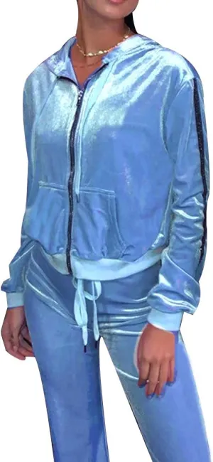 Unifizz Women's Tracksuit Sets 2 Piece Sweatsuits Velvet Zipped Hoodie Tops and Sweatpants Jogging Suits Outfits