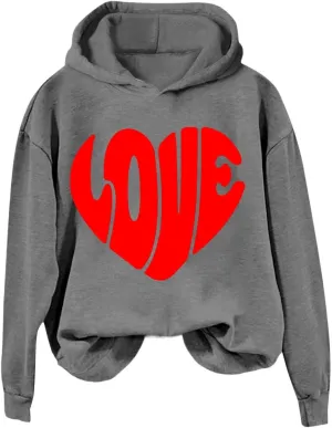 Valentine's Day Hoodie Women Funny Valentine Love Heart Graphic Sweatshirt Valentine Long Sleeve Hoodie Pullover Tops