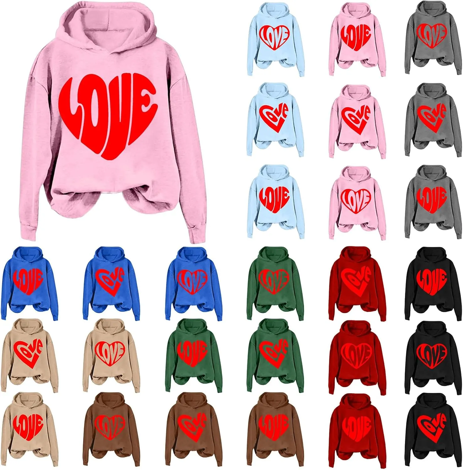 Valentine's Day Hoodie Women Funny Valentine Love Heart Graphic Sweatshirt Valentine Long Sleeve Hoodie Pullover Tops