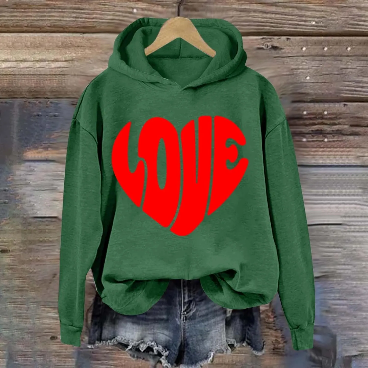 Valentine's Day Hoodie Women Funny Valentine Love Heart Graphic Sweatshirt Valentine Long Sleeve Hoodie Pullover Tops