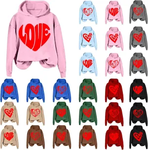 Valentine's Day Hoodie Women Funny Valentine Love Heart Graphic Sweatshirt Valentine Long Sleeve Hoodie Pullover Tops