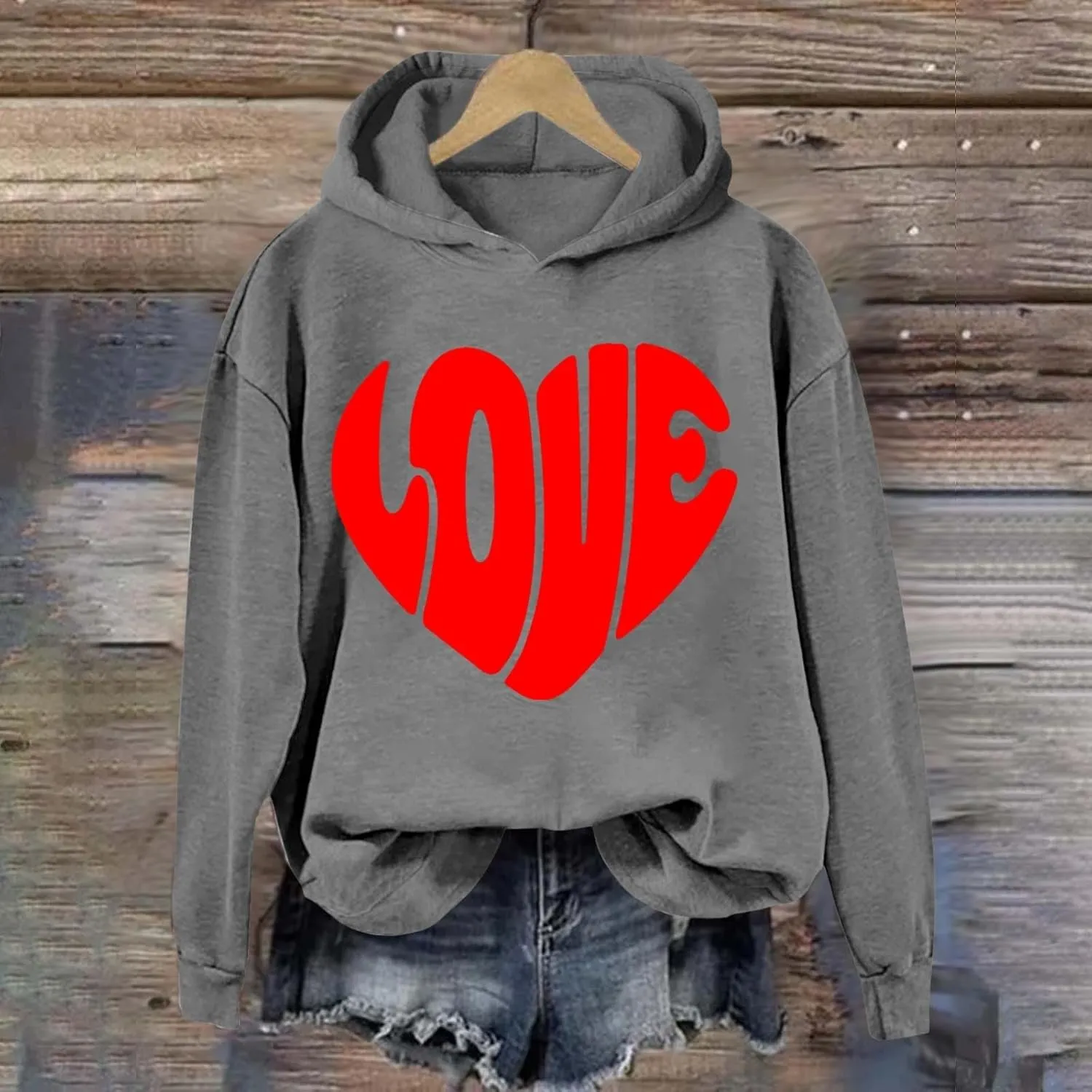 Valentine's Day Hoodie Women Funny Valentine Love Heart Graphic Sweatshirt Valentine Long Sleeve Hoodie Pullover Tops