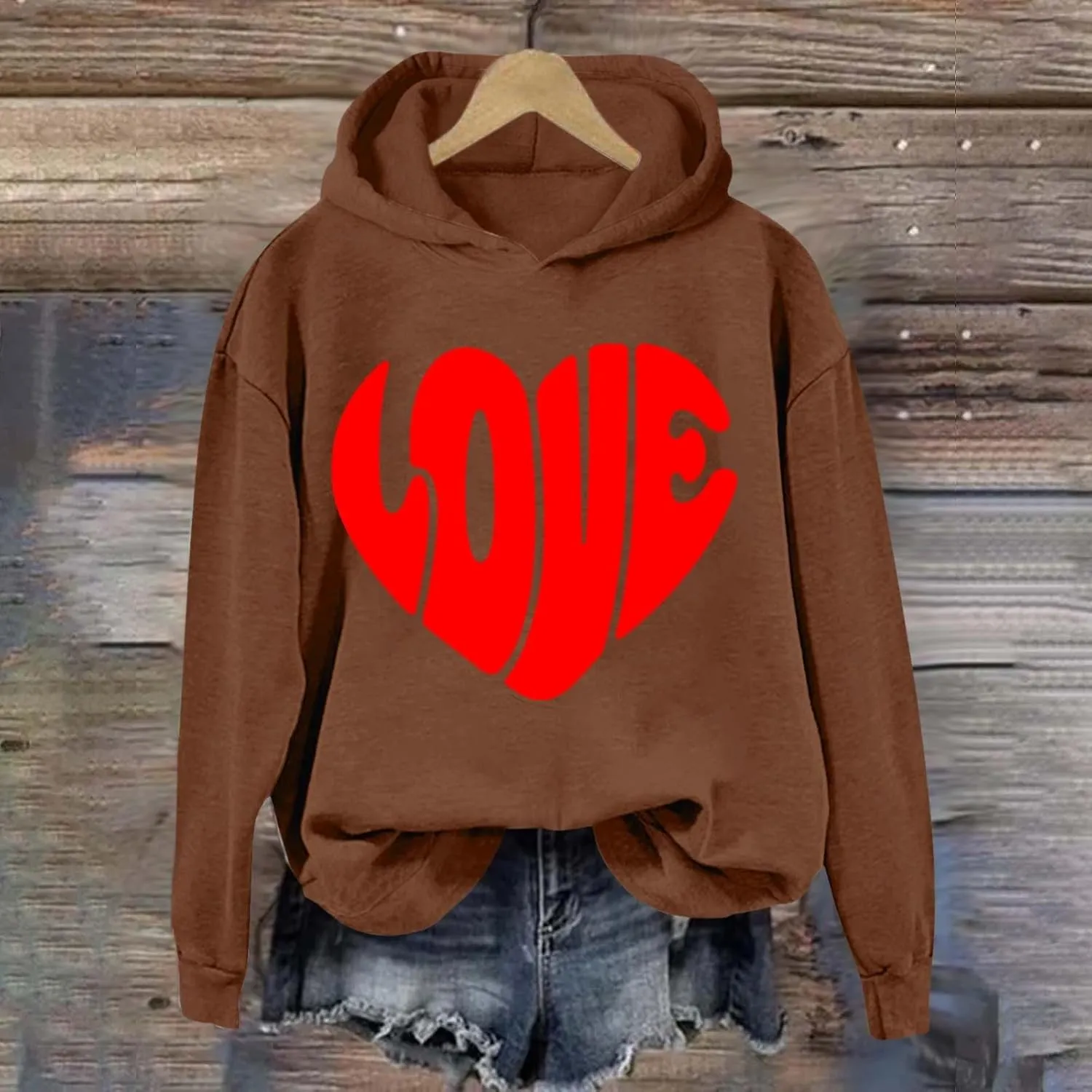 Valentine's Day Hoodie Women Funny Valentine Love Heart Graphic Sweatshirt Valentine Long Sleeve Hoodie Pullover Tops
