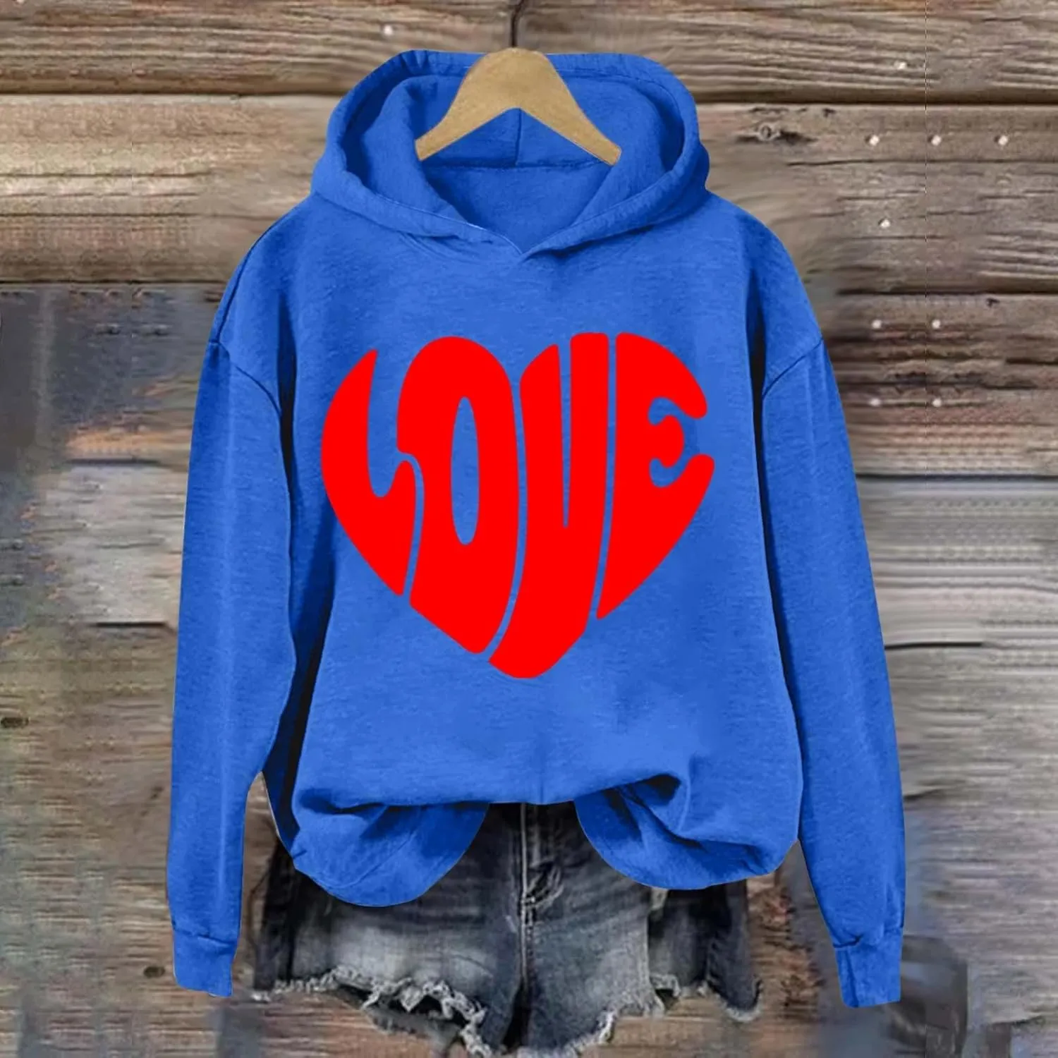 Valentine's Day Hoodie Women Funny Valentine Love Heart Graphic Sweatshirt Valentine Long Sleeve Hoodie Pullover Tops