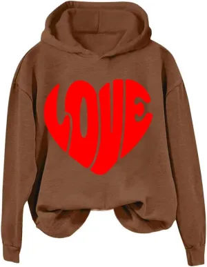 Valentine's Day Hoodie Women Funny Valentine Love Heart Graphic Sweatshirt Valentine Long Sleeve Hoodie Pullover Tops