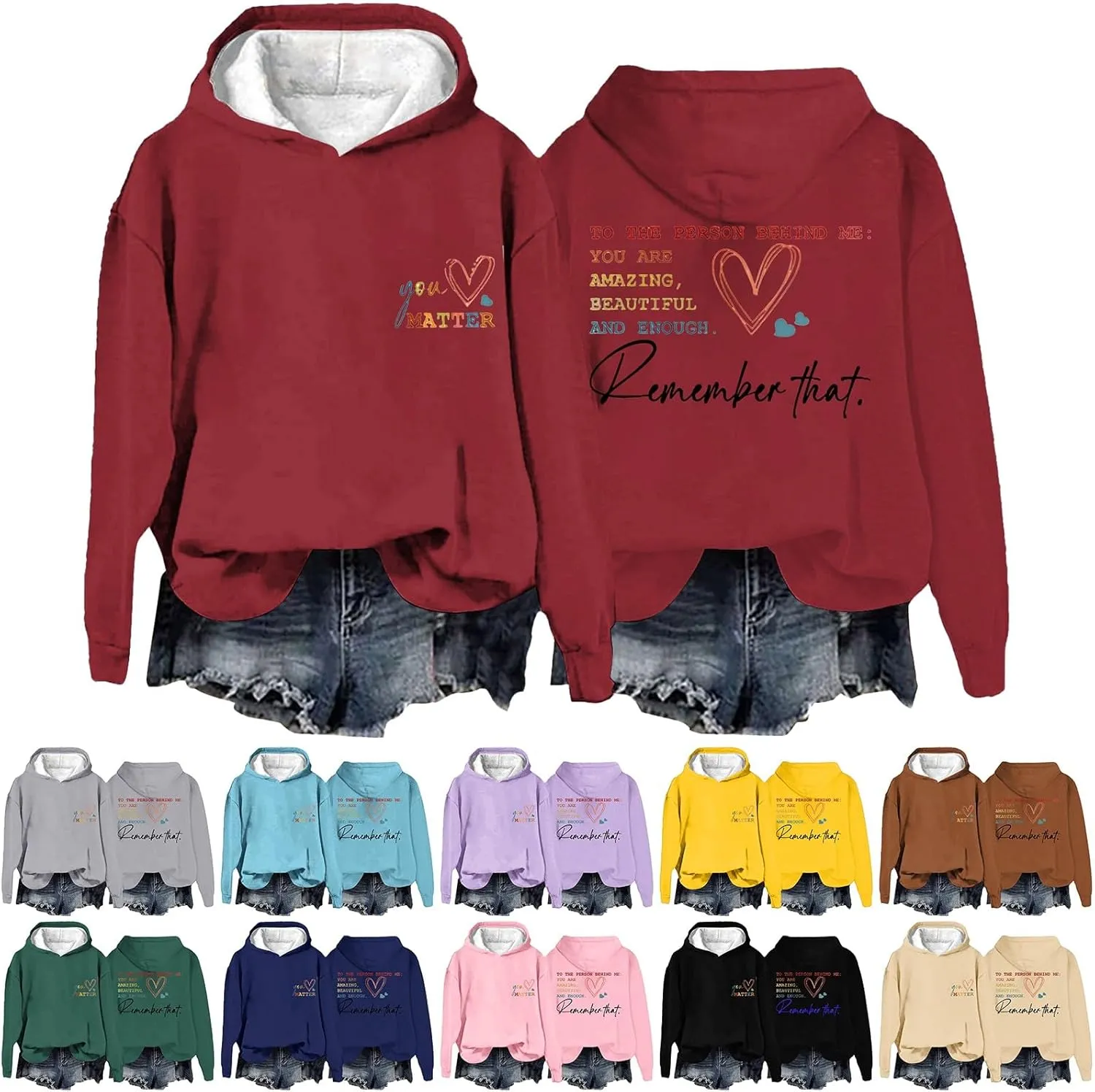 Valentines Hoodie for Women You Are Enough Hoodie to the Person Behind Me Hoodie Pullover Sweatshirts Y2k Tops