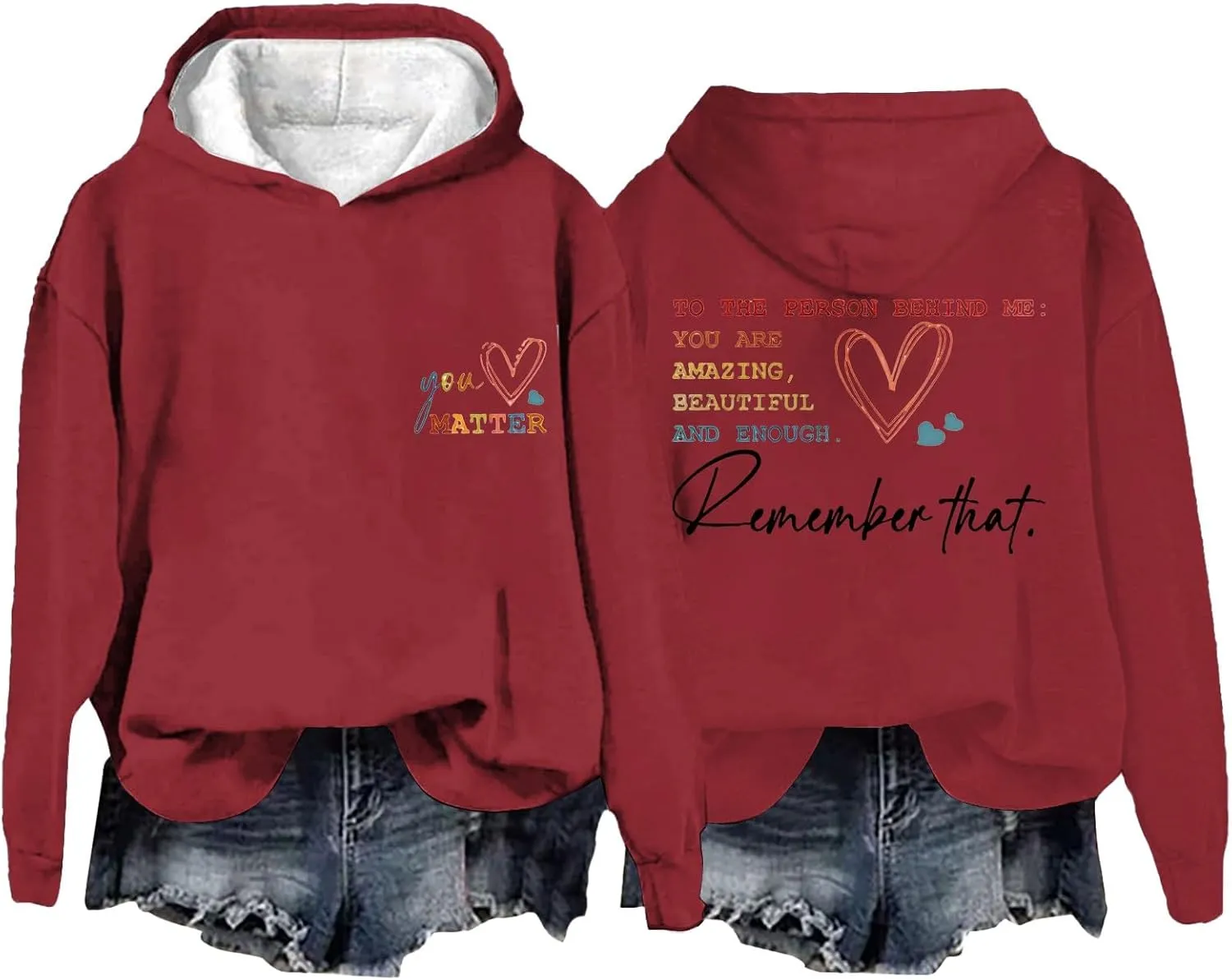 Valentines Hoodie for Women You Are Enough Hoodie to the Person Behind Me Hoodie Pullover Sweatshirts Y2k Tops