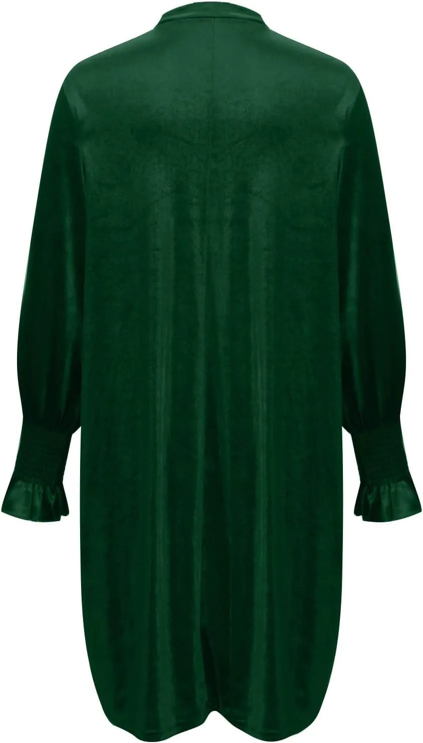 Velvet Dress for Women Long Sleeve Crewneck Shift Short Dress Solid Color Party Short Dress Loose Fit Semi Dress 2024