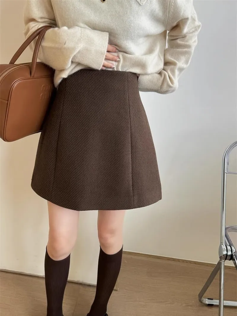 Vintage Button-Front Skirt for Women, Autumn Winter Retro Charm