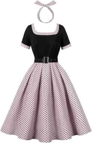 Vintage Dresses for Women 2025,Short Sleeve Crewneck Party Short Dress A Line Elegant Prom Dress