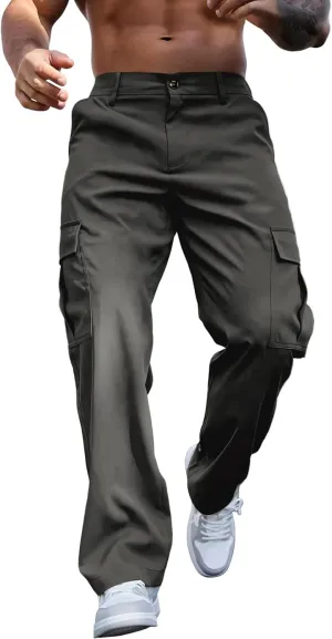 WENKOMG1 Mens Casual Cargo Pants Multi Pockets Lightweight Tactical Pants Summer Breathable Outdoor Combat Work Pants
