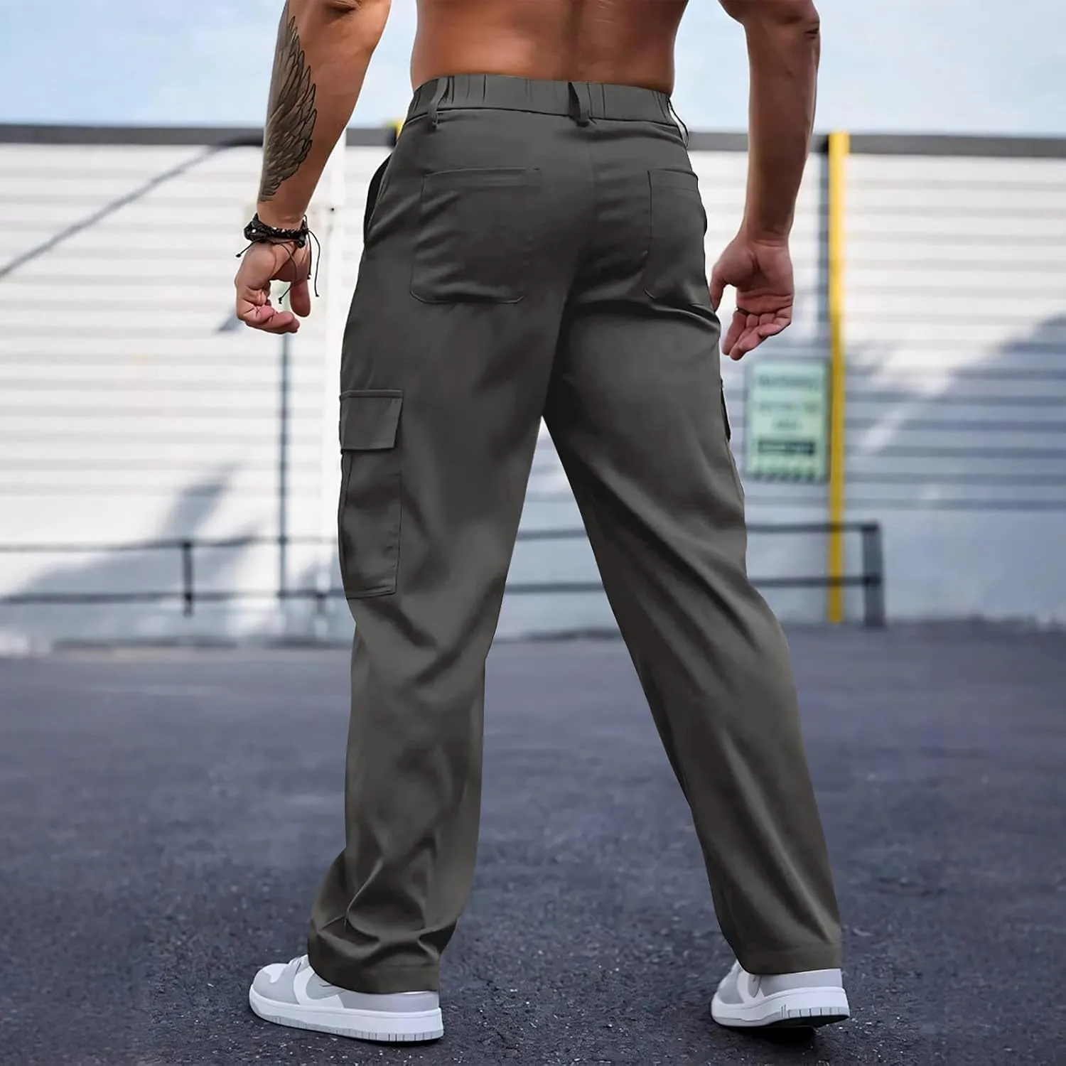 WENKOMG1 Mens Casual Cargo Pants Multi Pockets Lightweight Tactical Pants Summer Breathable Outdoor Combat Work Pants
