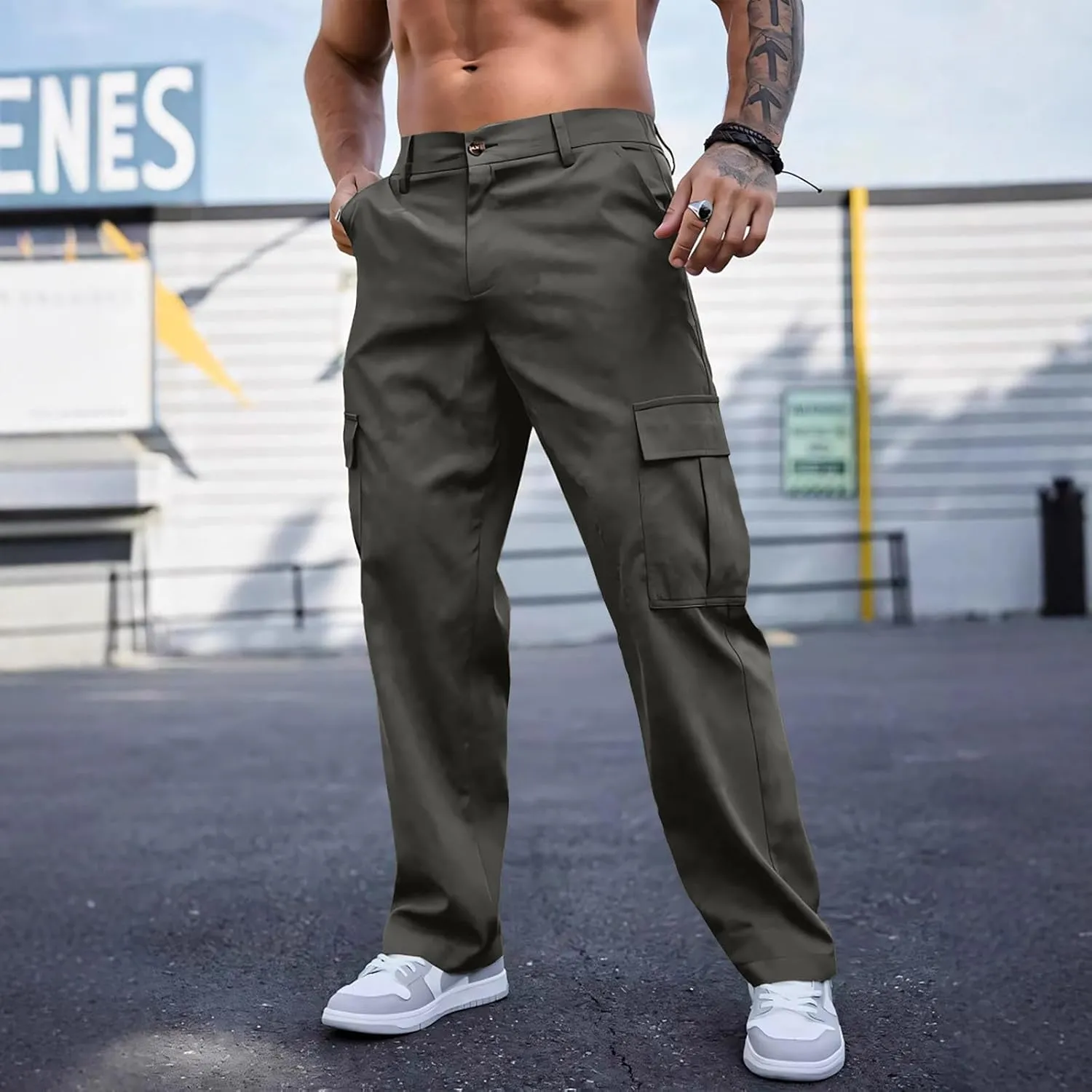WENKOMG1 Mens Casual Cargo Pants Multi Pockets Lightweight Tactical Pants Summer Breathable Outdoor Combat Work Pants
