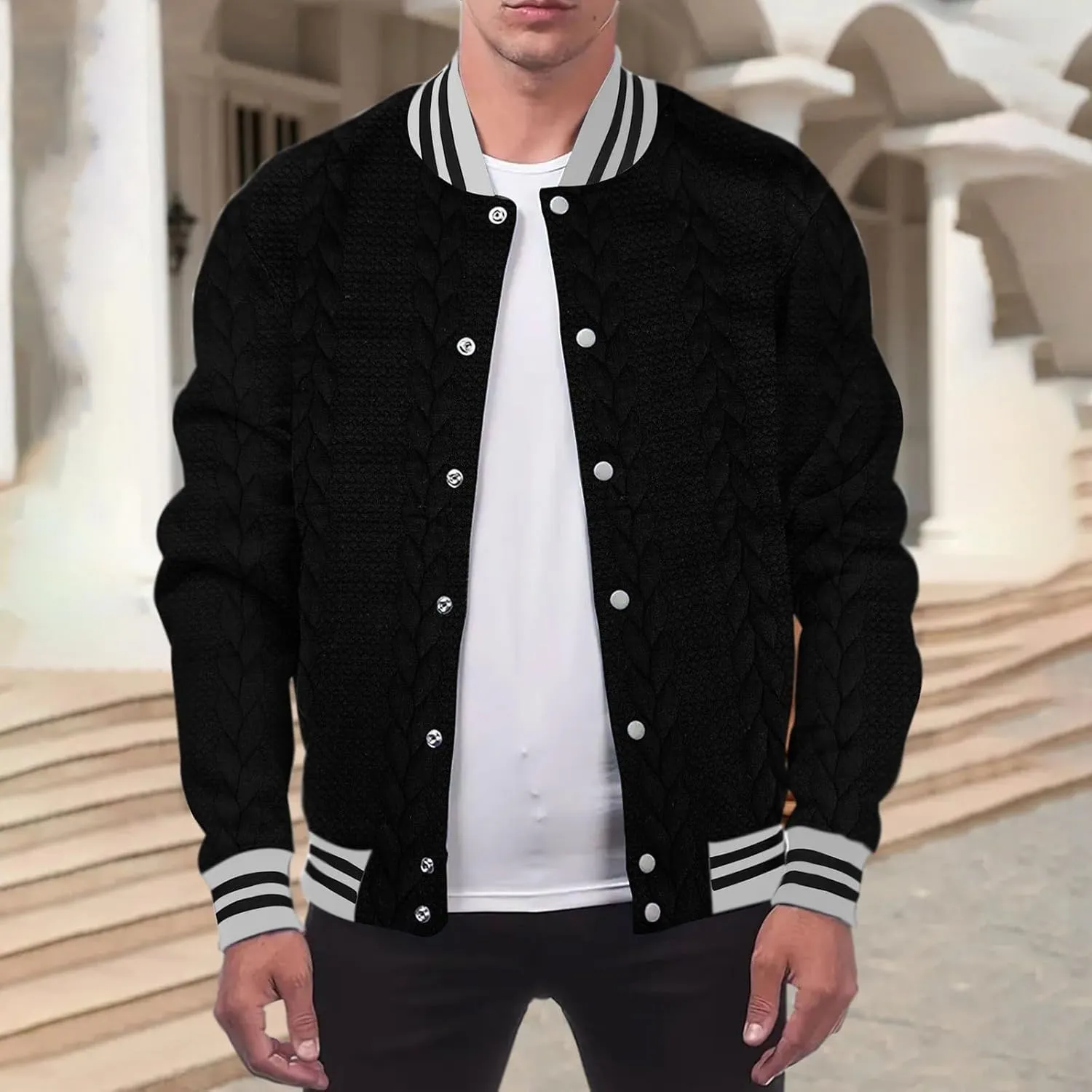 WENKOMG1 Mens Vasity Letterman Jacket Long Sleeve Slim Fit Textured Cotton Blend Baseball Jacket Fashion Bomber Jackets