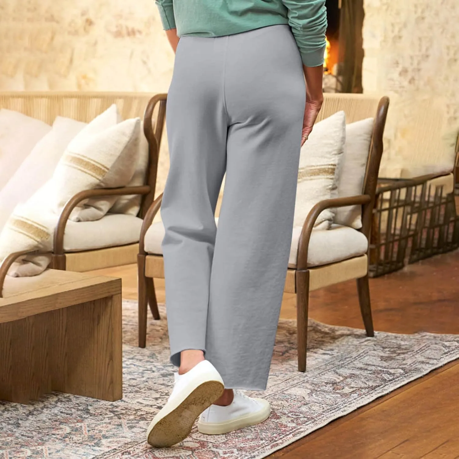 Wide Leg Lounge Pants for Women Workout High Waisted Sweatpants Pull On Ankle Pants Straight Leg Yoga Pants w/Pockets