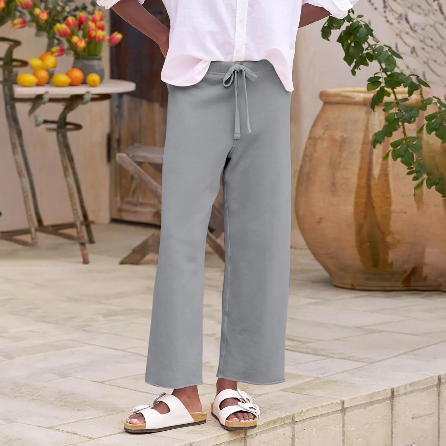 Wide Leg Lounge Pants for Women Workout High Waisted Sweatpants Pull On Ankle Pants Straight Leg Yoga Pants w/Pockets