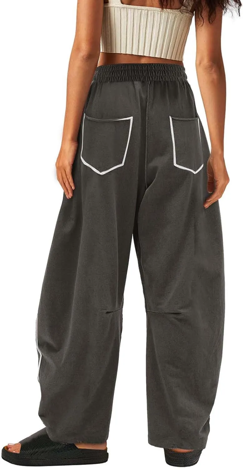 Wide Leg Sweatpants for Women Drawstring Elastic Waisted Pants Loose Lounge Pants with Pockets Baggy Workout Pants