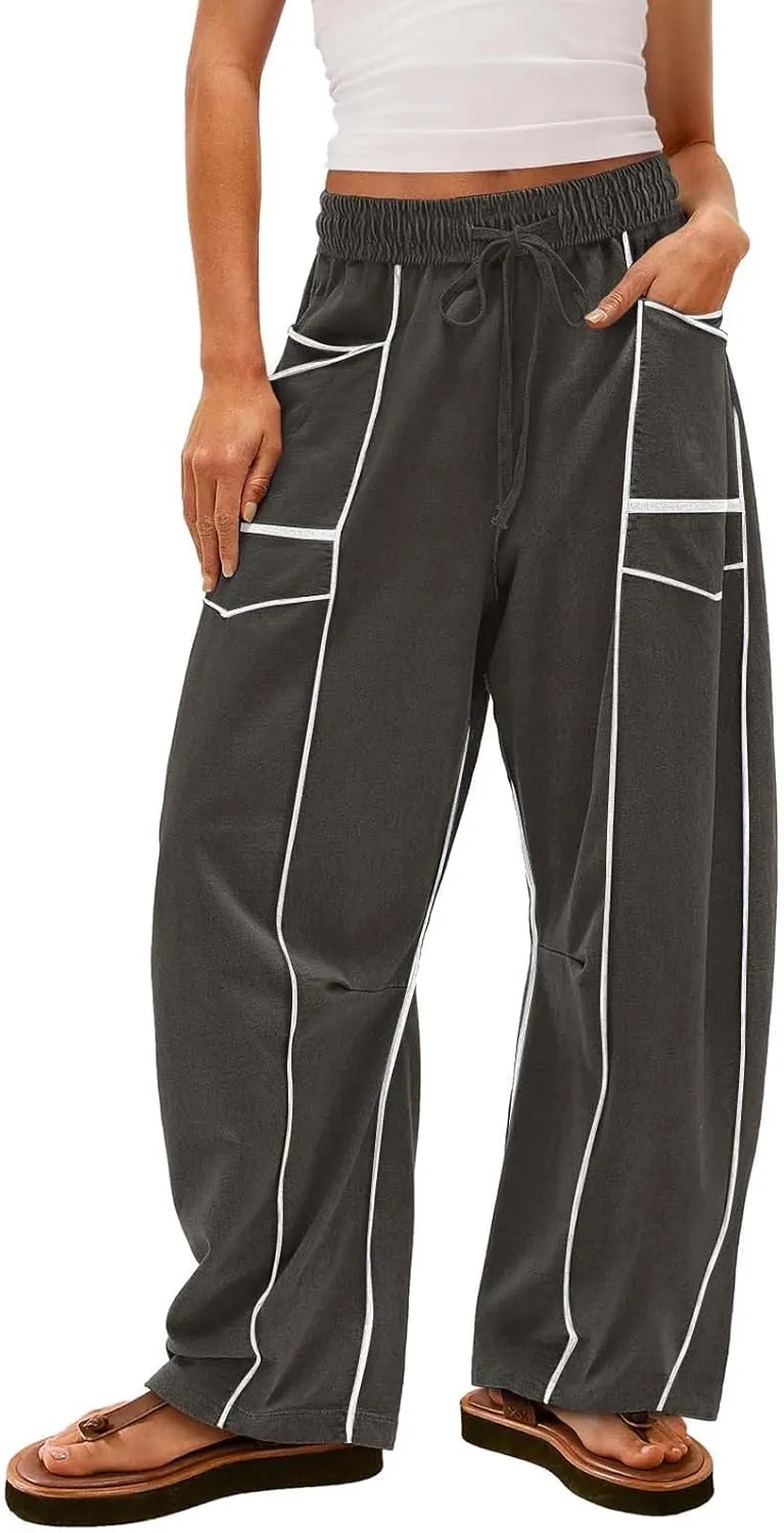 Wide Leg Sweatpants for Women Drawstring Elastic Waisted Pants Loose Lounge Pants with Pockets Baggy Workout Pants