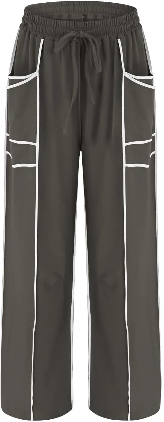Wide Leg Sweatpants for Women Drawstring Elastic Waisted Pants Loose Lounge Pants with Pockets Baggy Workout Pants