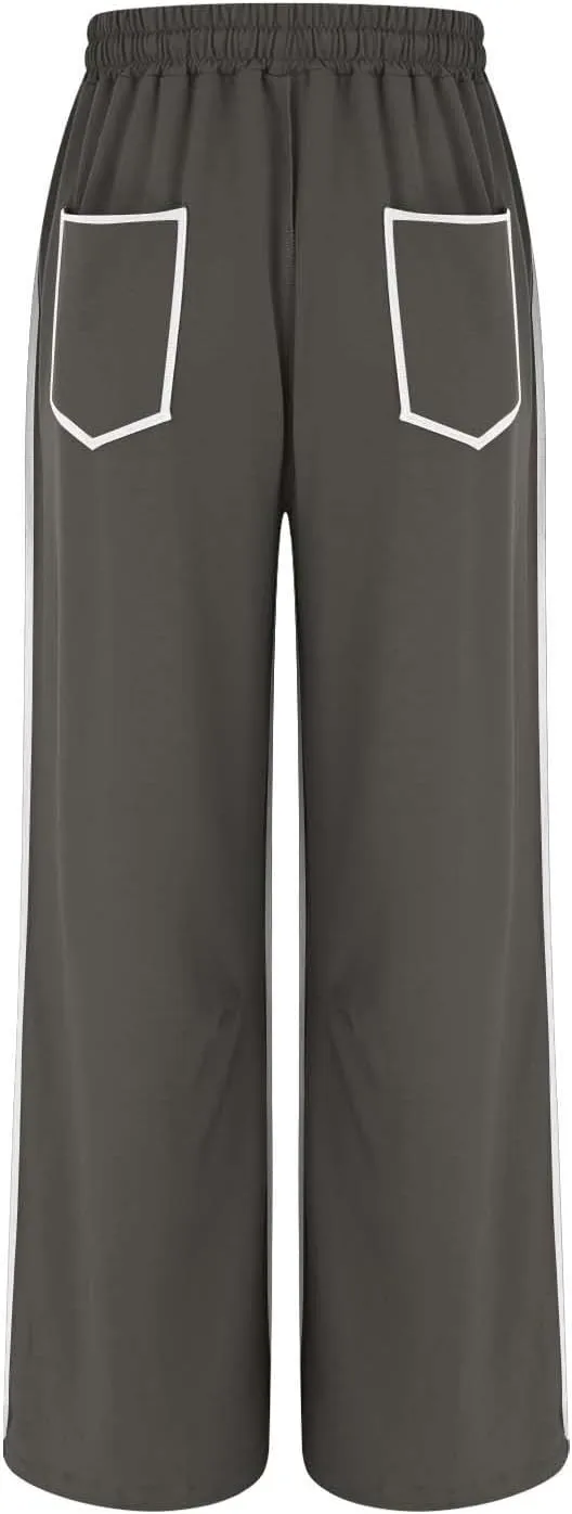 Wide Leg Sweatpants for Women Drawstring Elastic Waisted Pants Loose Lounge Pants with Pockets Baggy Workout Pants