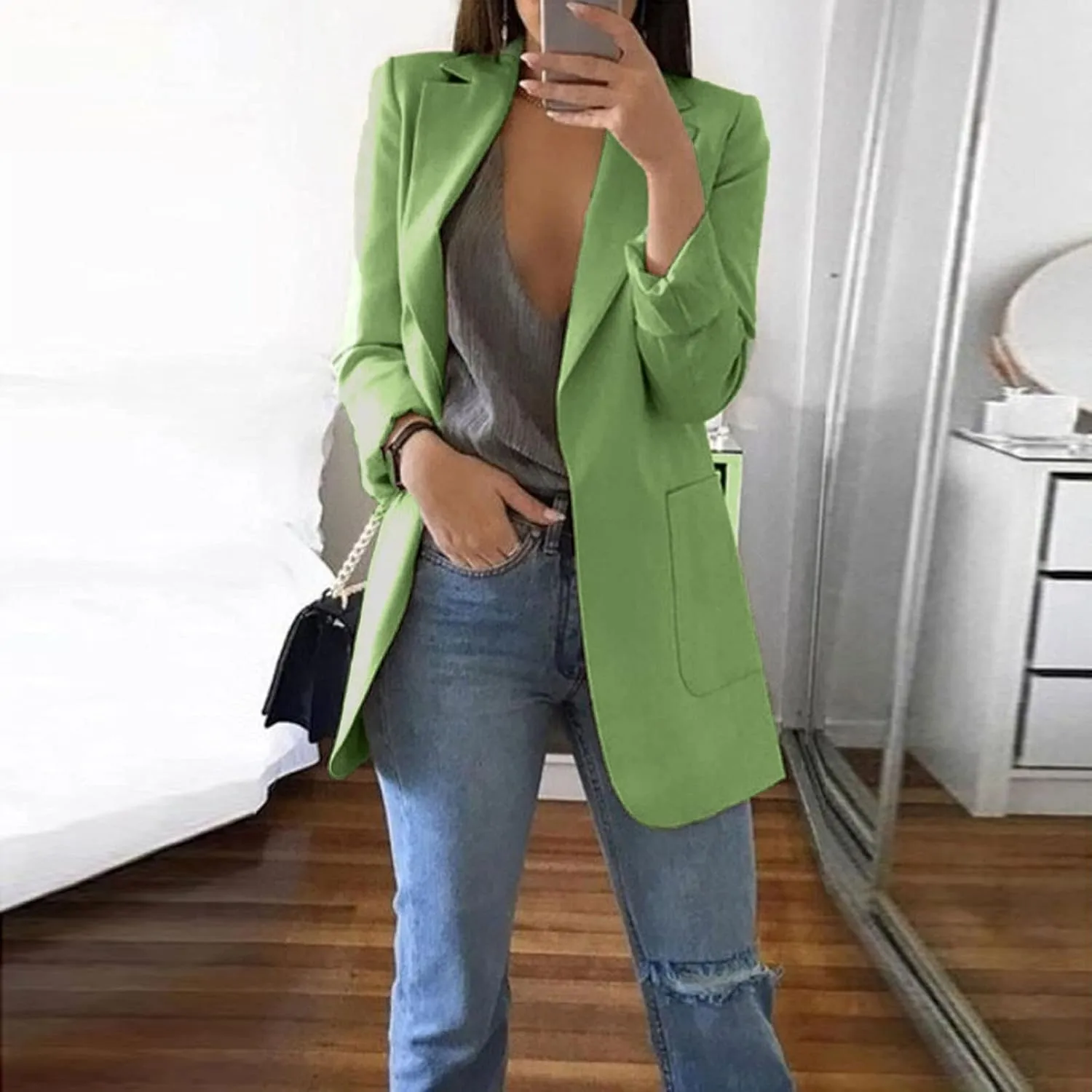 Women Blazers Fashion Casual Open Front Suit Jackets Fashion Work Office Jacket Solid Lapel Outerwear with Pockets