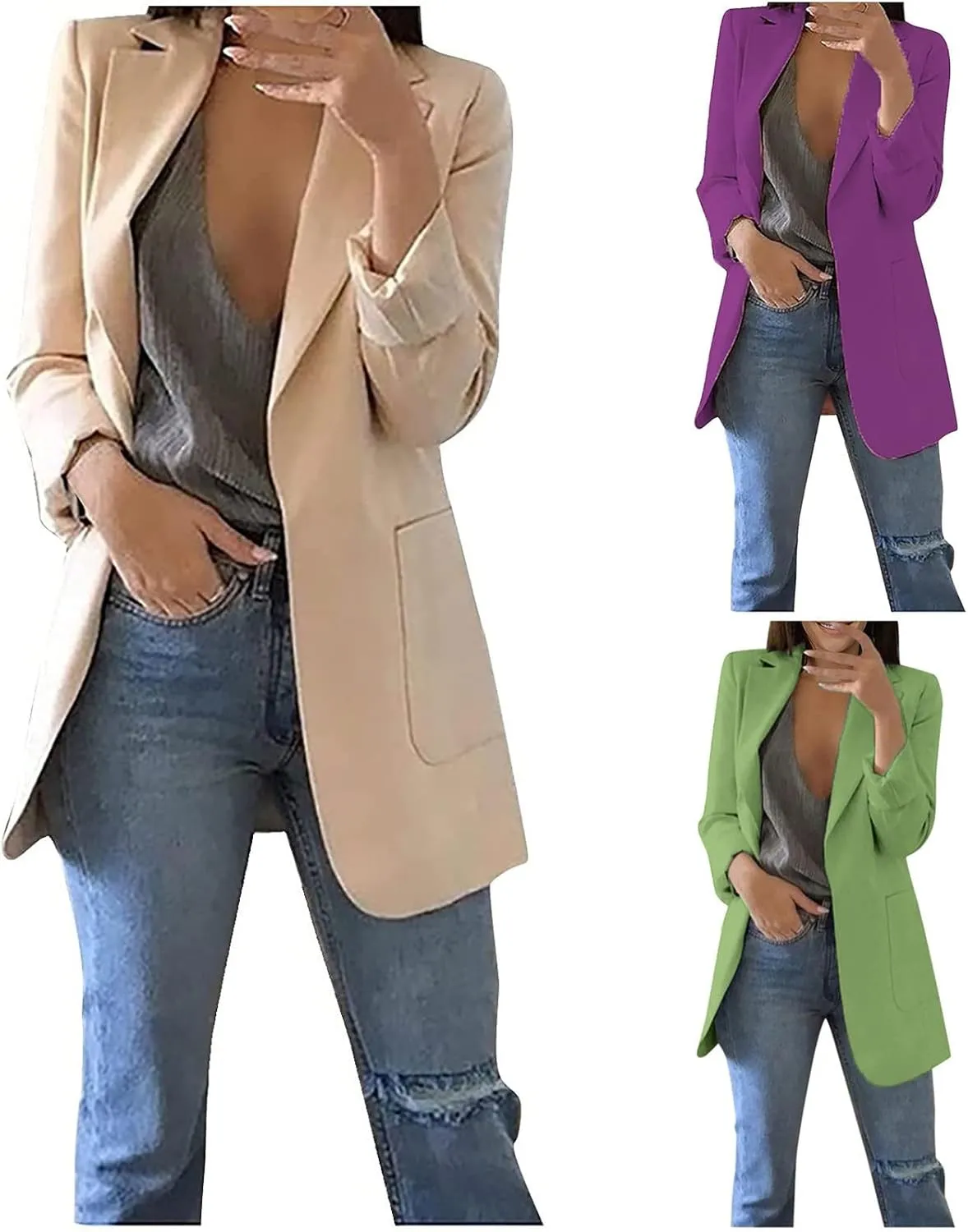 Women Blazers Fashion Casual Open Front Suit Jackets Fashion Work Office Jacket Solid Lapel Outerwear with Pockets