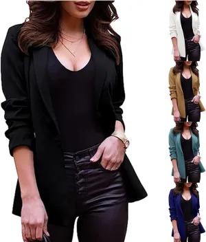 Women Casual Blazer Busniess Long Sleeve Jacket Lightweight Button Work Suit Open Front Cardigan Outwear
