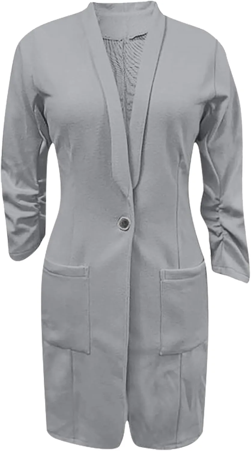 Women Casual Pockets Blazer Long Sleeve Single Button Ladies Elegant Boyfriend Suit Jacket for Office Work Business