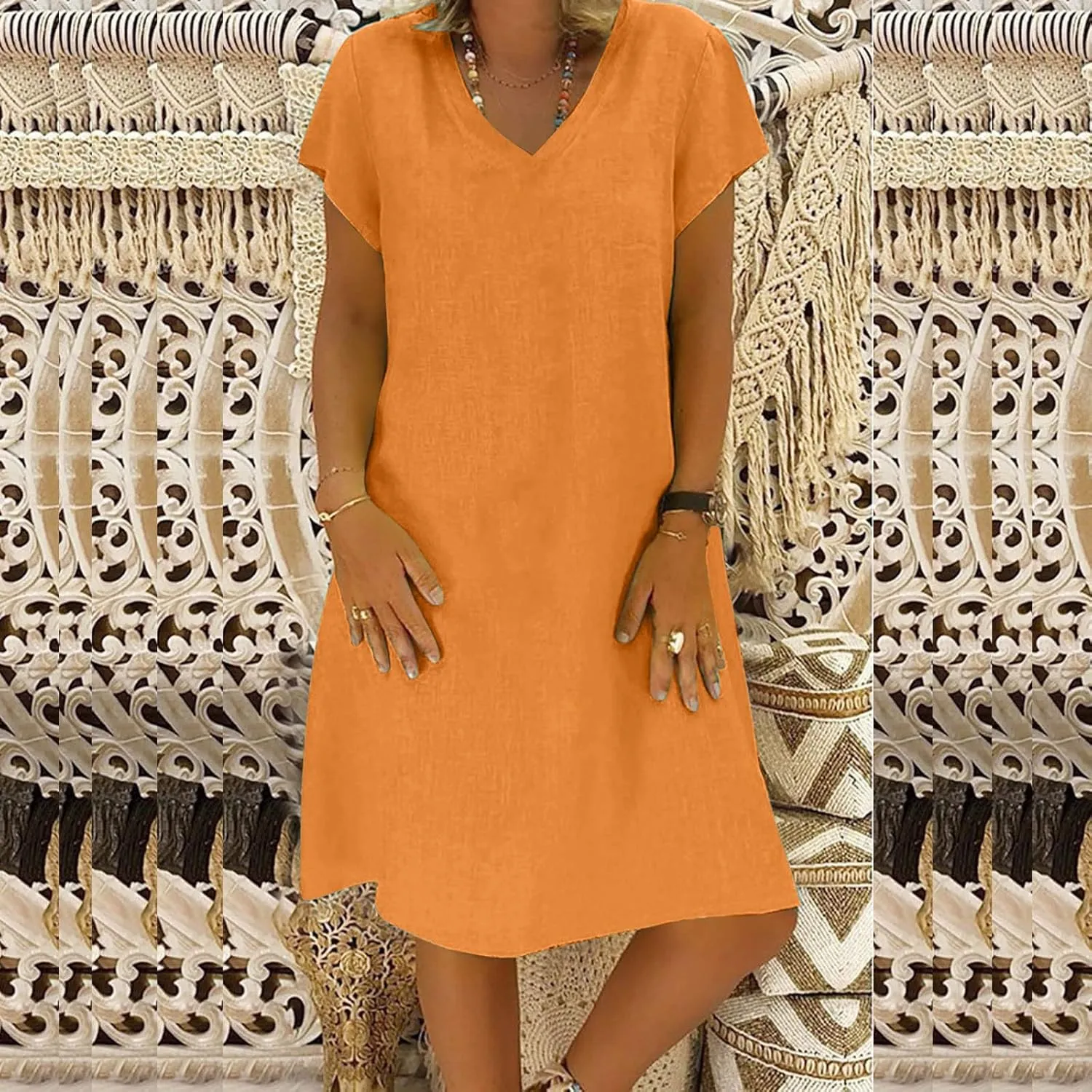 Women Cotton Linen T Shirt Dress V Neck Short Sleeve Summer Causal Tunic Beach Dresses 2025 Trendy Vacation Outfits