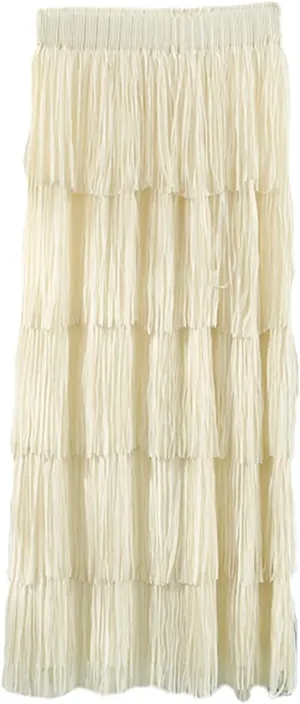 Women Fringe Skirt Solid Color High Waist Mesh Tiered Tassel Midi Skirts 2025 Fashion Elegant Vacation Beach Skorts