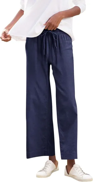 Women Pants Wide Leg Linen High Rise Summer Trendy Pants 2025 Elastic Flowy Palazzo with Pockets Solid Trouser Fashion