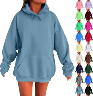 Women Plus Size Fleece Sweatshirt Drawstring Long Oversized Hoodies Trendy Drop Shoulder Y2K Hoodie Pullover w/Pocket
