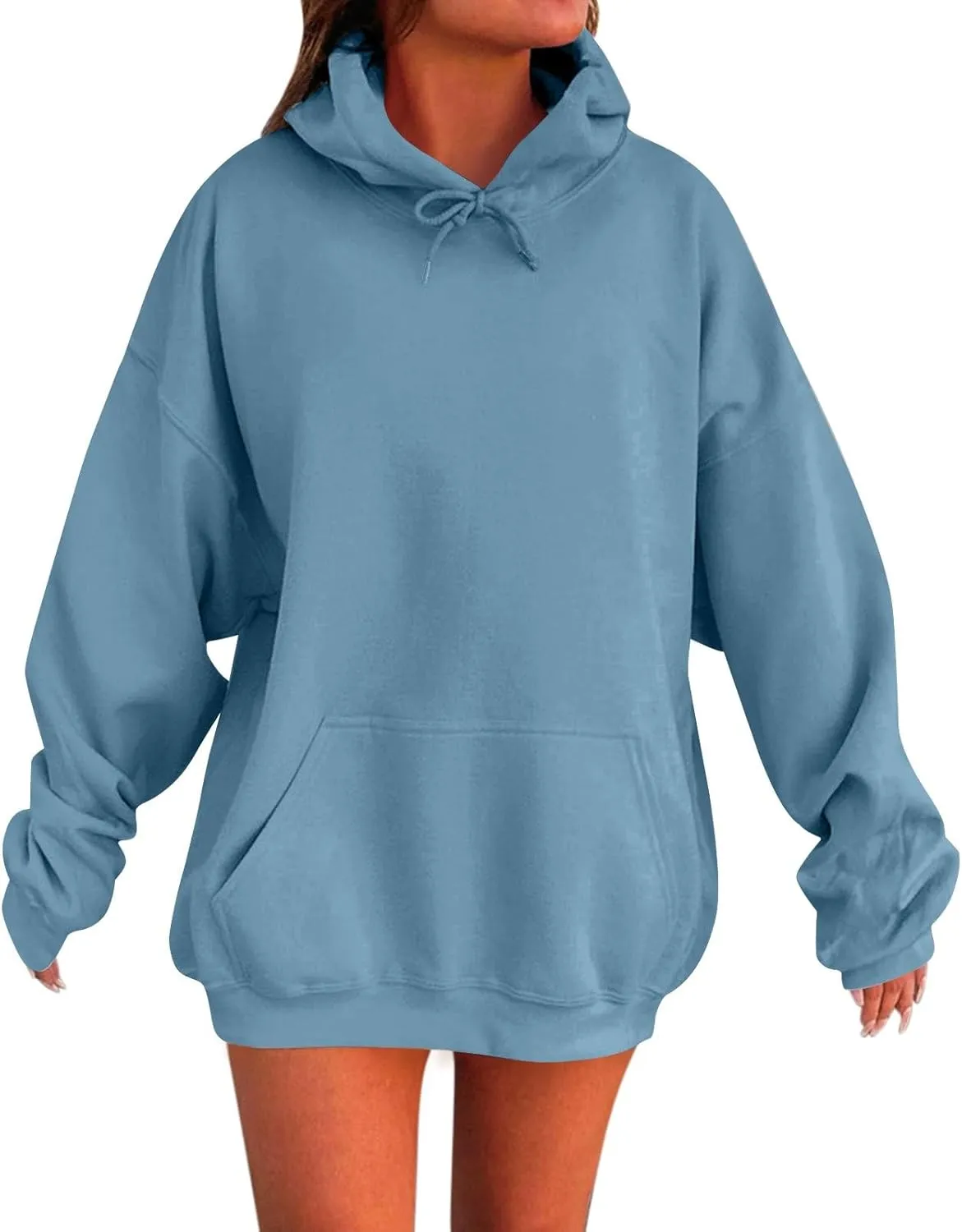 Women Plus Size Fleece Sweatshirt Drawstring Long Oversized Hoodies Trendy Drop Shoulder Y2K Hoodie Pullover w/Pocket