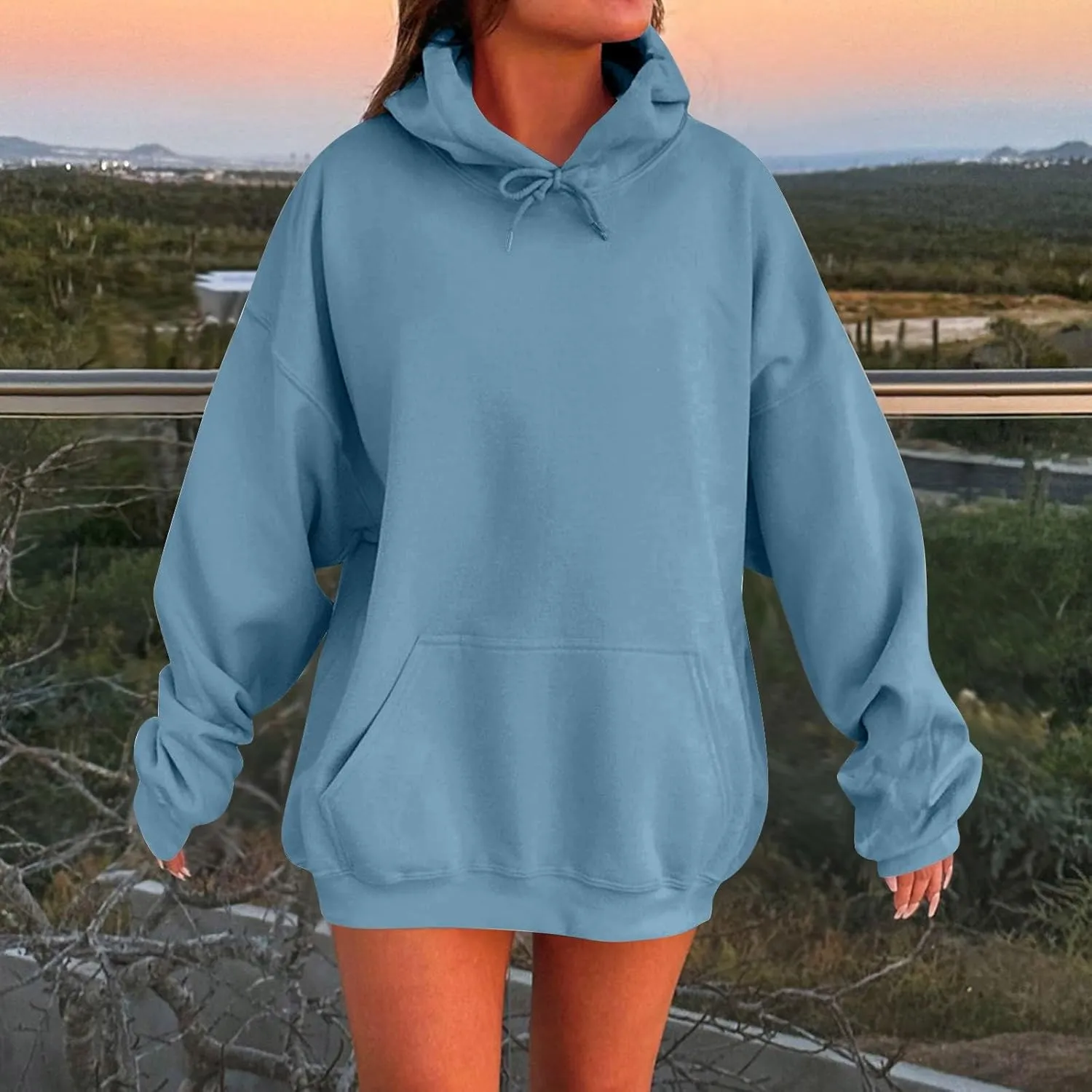 Women Plus Size Fleece Sweatshirt Drawstring Long Oversized Hoodies Trendy Drop Shoulder Y2K Hoodie Pullover w/Pocket