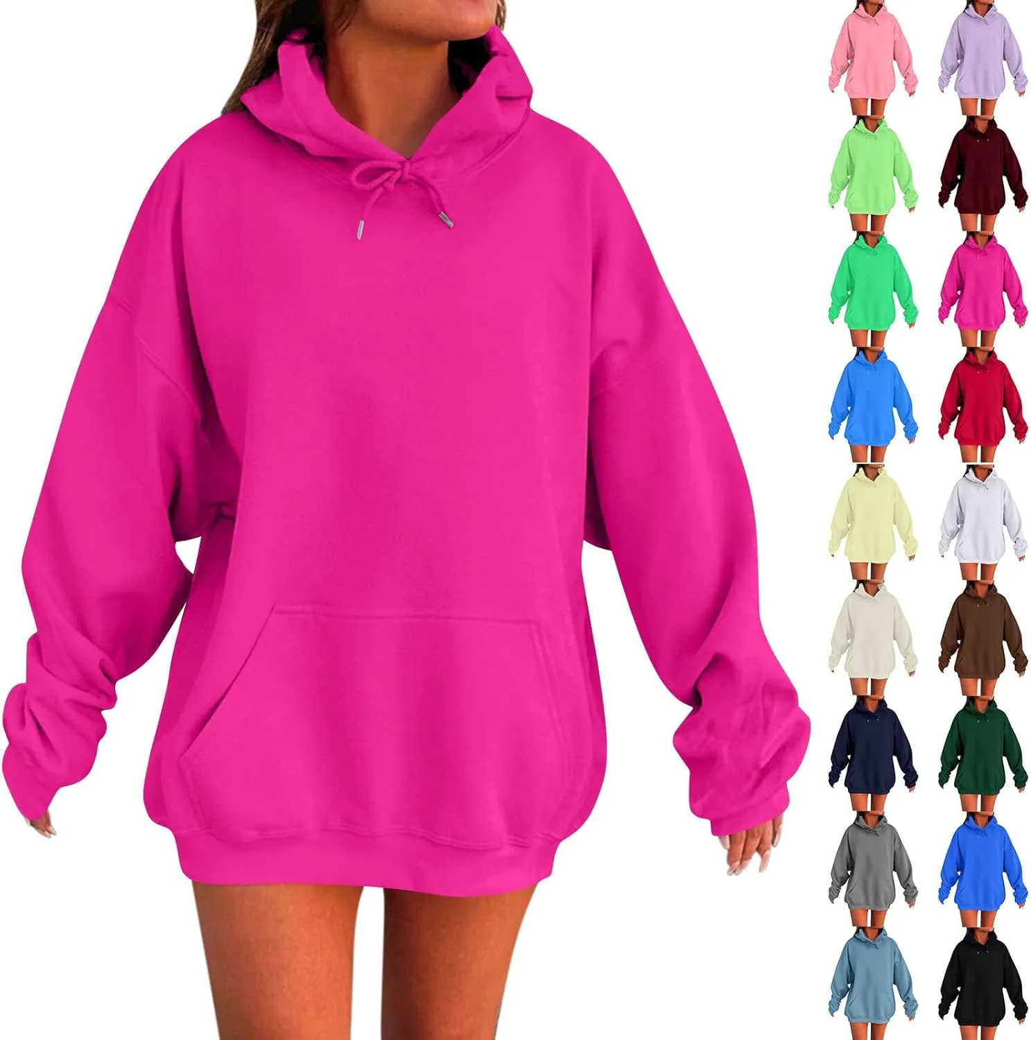 Women Plus Size Fleece Sweatshirt Drawstring Long Oversized Hoodies Trendy Drop Shoulder Y2K Hoodie Pullover w/Pocket