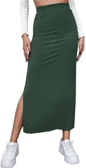 Women Side Split Bodycon Skirt Ribbed Knit Stretch Long Pencil Skirt 2025 Trendy Dressy Work Office Maxi Skirt