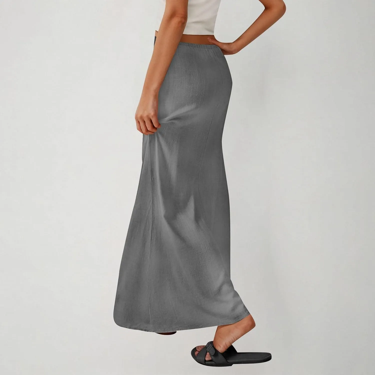 Women Summer Maxi Skorts 2025 Fashion Cotton Linen Elastic Waist Drawstring Skirts Solid Casual Vacation Flowy Skirt