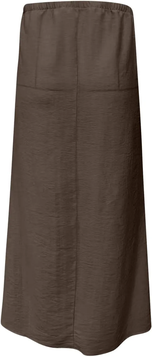 Women Summer Maxi Skorts 2025 Fashion Cotton Linen Elastic Waist Drawstring Skirts Solid Casual Vacation Flowy Skirt