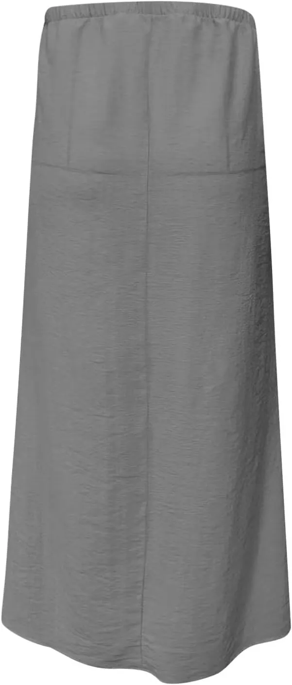 Women Summer Maxi Skorts 2025 Fashion Cotton Linen Elastic Waist Drawstring Skirts Solid Casual Vacation Flowy Skirt