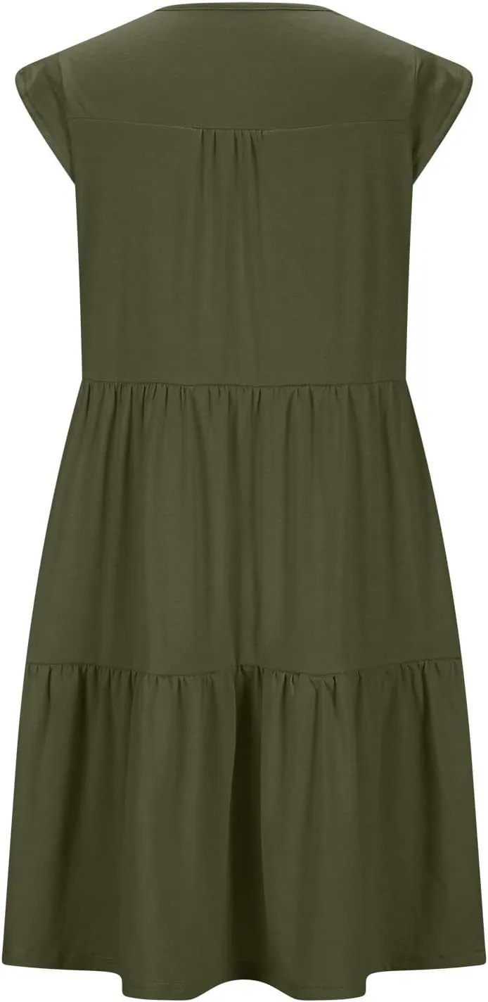 Women Summer Mini Dress Sleeveless Crewneck Casual Flowy Tiered A-line Babydoll Dresses 2025 Fashion Short Beach Dress