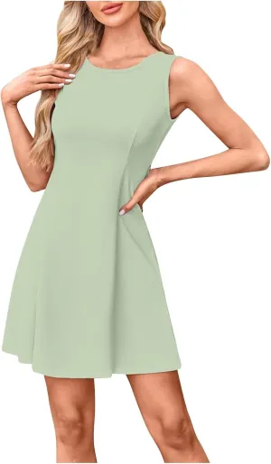 Women Summer Tank Dresses Casual Sleeveless Crew Neck Beach Mini Dress Cute Sundress 2025 Vacation Clothing