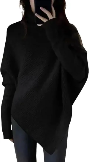Women Turtleneck Sweater Baggy Fashion Pullover Solid Color Thickened Knit Jumper Oversized Sweater