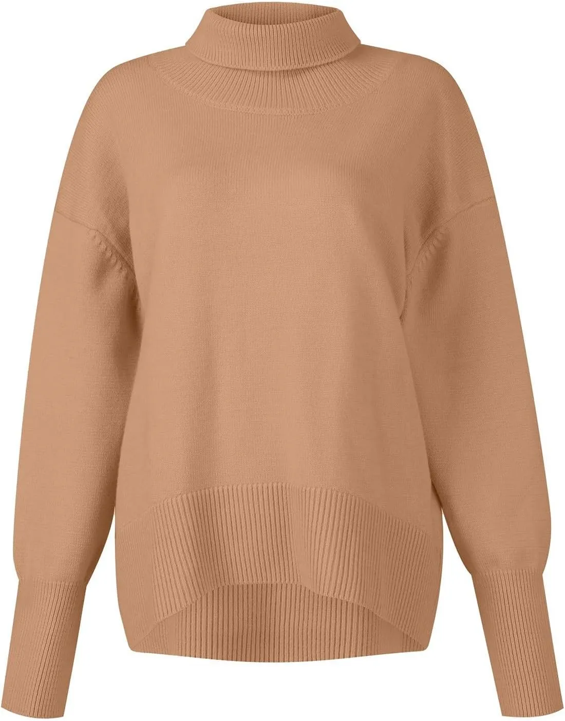 Women Turtleneck Sweater Oversized Chunky Batwing Sleeve Knitted Pullover High Low Hem 2023 Winter Basic Jumper Top