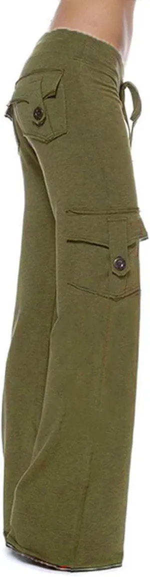 Women Wide Leg Pants High Waist Stretch Flare Leggings Workout Cargo Sweatpants Soft Drawstring Athletic Pants