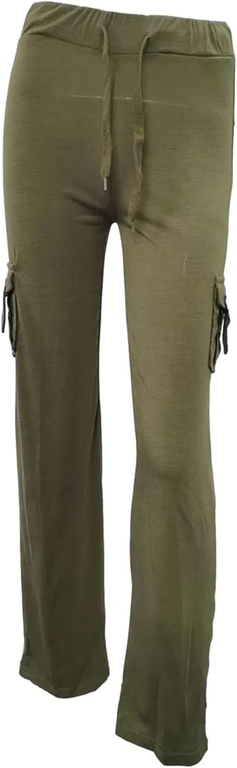 Women Wide Leg Pants High Waist Stretch Flare Leggings Workout Cargo Sweatpants Soft Drawstring Athletic Pants